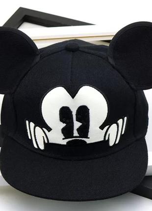 Детская кепка снепбек с ушками микки маус (mickey mouse) disney с прямым козырьком черная, унисекс3 фото