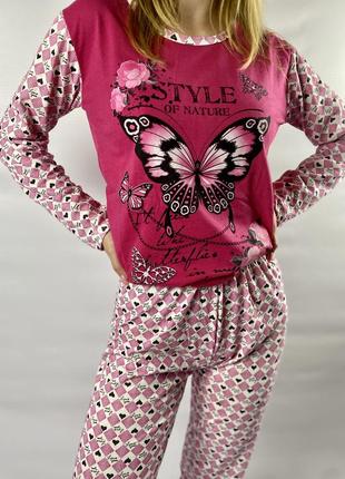 Жіноча бавовняна піжама рожева2 фото