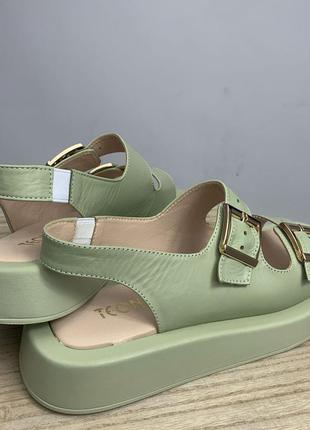 Женские сандали кожаные мятные ( сандали женские цвет светло зелёный,мята,авокадо из натуральной кожи) - женская обувь лето 20223 фото