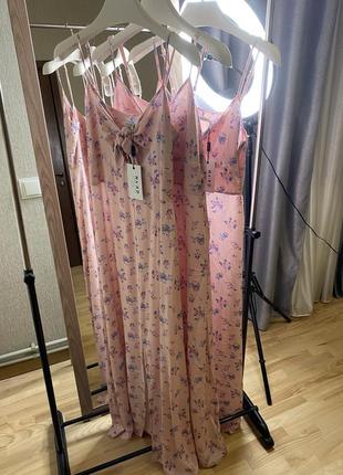 Розовое кэжуал платье сарафан с цветочным принтом6 фото