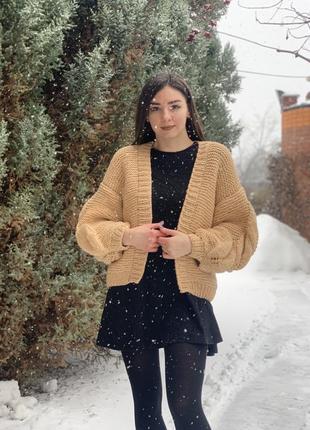 В'язаний кардиган з листям об'ємні рукави ручна робота4 фото