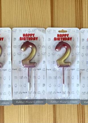 Свечка цифра «2» два на торт подарок на праздник в день рождения