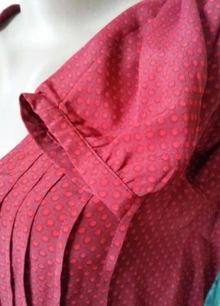Бордовая шелковая блуза в мелкий горошек классика4 фото