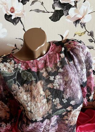Новая блуза кофта блузка h & m hm h&m шифоновая шифонова с голой спиной з відкритою спинкою прозора в квітах в цветах принт7 фото