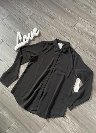 Черная шифоновая рубашка блуза3 фото