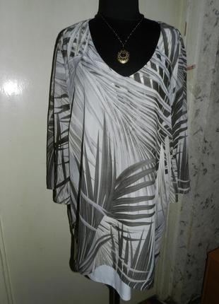 Асимметричная,2-ух слойная, блузка-туника в тропические листики,большого размера,батал,janina5 фото