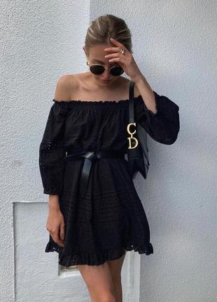 Zara чорна міні сукня з вишивкою мереживною2 фото