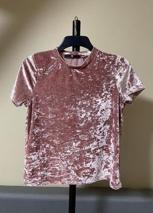 Шикарная трендовая велюровая бархатная футболка пыльная роза