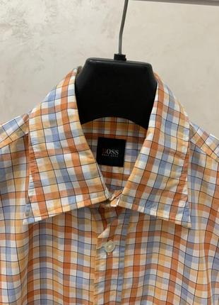 Рубашка hugo boss мужская в клетку оранжевая на короткий рукав2 фото