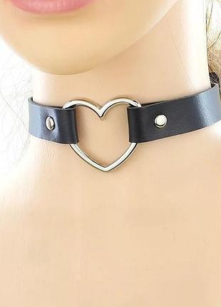 Чокер чокер на шею шию черный чорний кожа кожаный кожзам шкіряний шкіра екошкіра