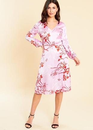 Розовое платье миди на пуговицах с цветочным принтом influence3 фото