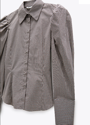 Zara рубашка в клетку с объемным рукавом7 фото