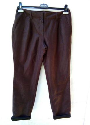 Модные коричневые брюки скини под замш,на подкладке,выворотка.