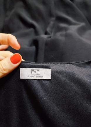 F&f платье чёрное свободное оверсайз с длинный рукавом фонариком с вышивкой классическое6 фото