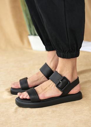 Женские босоножки кожаные летние черные teona 286 -женская обувь лето 20227 фото