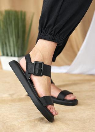 Женские босоножки кожаные летние черные teona 286 -женская обувь лето 20228 фото