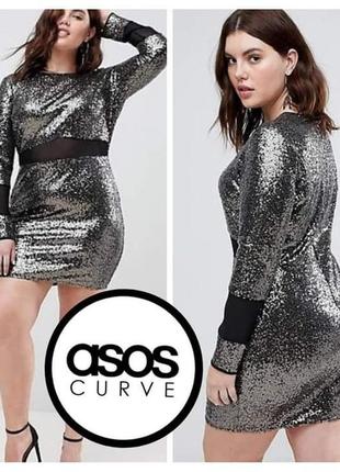 Вечірня сукня в паєтках asos curve plus size із сітчастими вставками сукня в паєтках паєтки сітка прозорі вставки