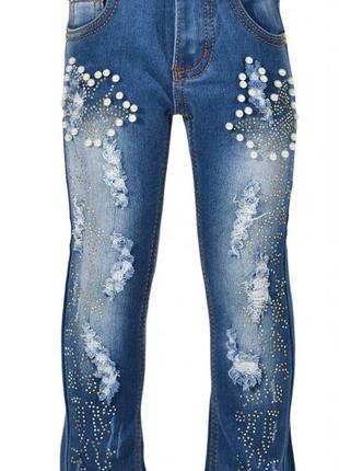 Стильные джинсы с жемчужинами рванки1 фото