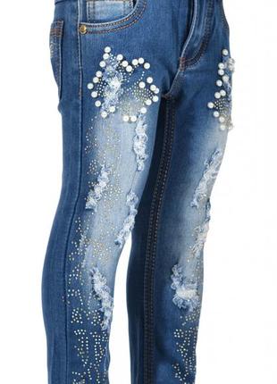 Стильные джинсы с жемчужинами рванки3 фото