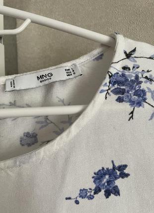 Льняная белая блуза манго цветочный принт футболка лён вискоза3 фото