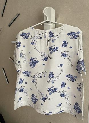 Лляна біла блуза манго квітковий принт футболка льон, віскоза6 фото