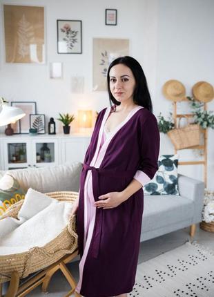 Комплект для беременных и кормящих хлопок с кружевом халатик и ночная рубашка