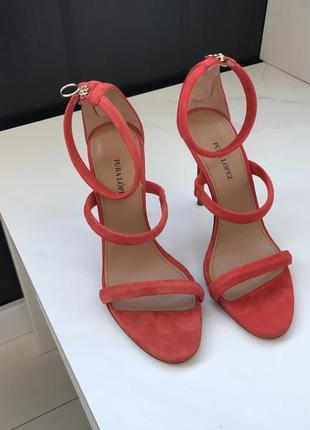 Красные замшевые босоножки на каблуке 40 размер pura lopez2 фото