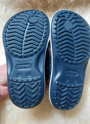 Детские  сандали шлепанцы crocs crocband strap flip k navy для мальчика темно - синие7 фото