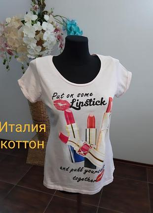 Футболка в принт з написом коттон італія