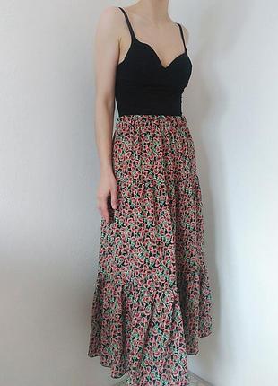 Юбка миди юбка с воланами only юбка в маки в цветы юбка миди5 фото
