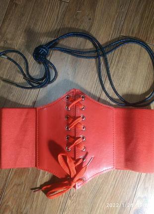 Червоний пояс-корсет на шнуровку на зав‘язку еко шкіра1 фото