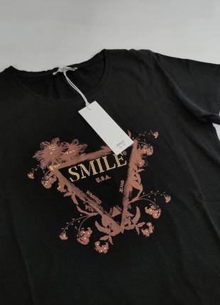 Черная футболка с принтом с надписью smile италия s, m,  44, 462 фото
