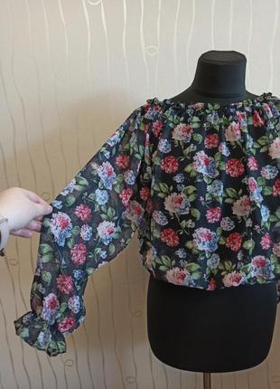 Блуза шифоновая блуза принт сирень с обьемным рукавом7 фото