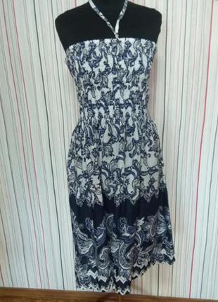 Натуральный хб сарафан на резинке,сарафан на лето миди