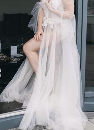 Платье белое с кружевом утро невесты пеньюар сукня біла ранок нареченої ручная работа8 фото