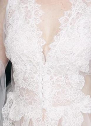 Платье белое с кружевом утро невесты пеньюар сукня біла ранок нареченої ручная работа9 фото