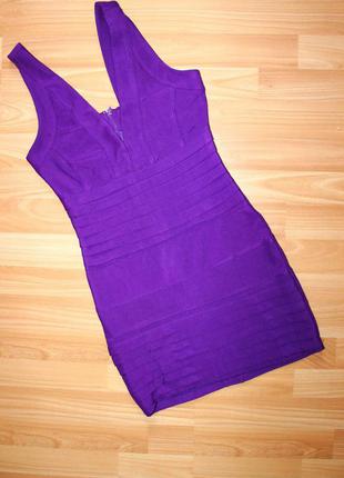 Платье сарафан мини как резинка в облипку фиолет текстурное / affair, 86 фото