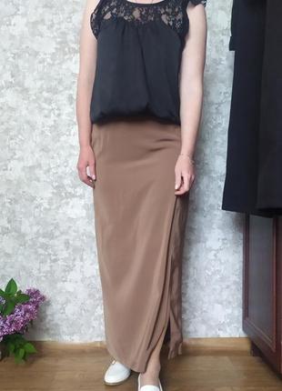 Чорна сатинова блуза з мереживом розмір s m бренду new look7 фото