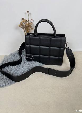 Сумка квадратна жіноча чорна жіноча сумочка квадратна чорна широкий ремінь опт1 фото