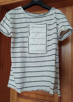 Футболка,  zara, белая в черную полоску