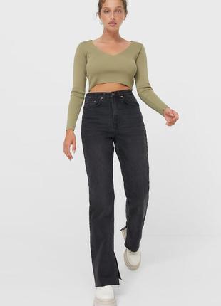 Комфортные джинсы прямого кроя stradivarius трендовые джинсы, довгі жіночі джинси з розрізами.