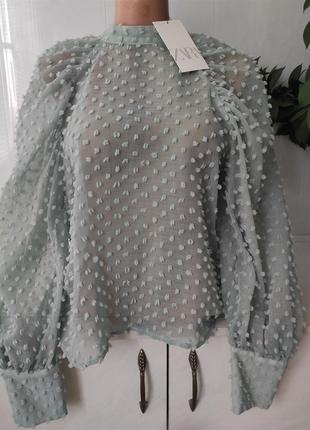 Шикарна блуза з об'ємними рукавами zara розмір s-xs