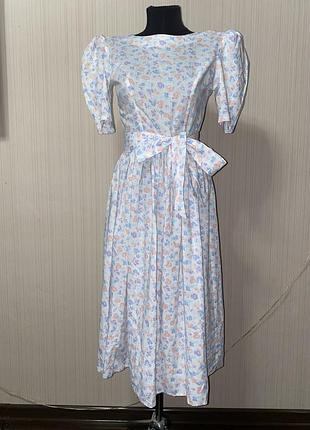 Шикарное платье миди цветочный принт ретро винтаж объёмными рукавами