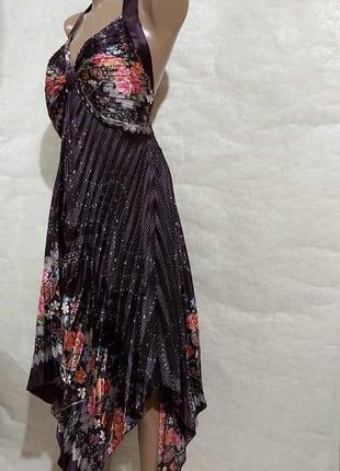 Новый сарафан/платье миди на 70% хлопок с паетками с юбкой плисе в клинках, размер л-хл4 фото