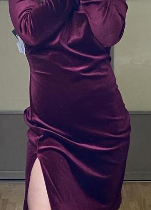 Оксамитове плаття з розрізом вино nly trend4 фото