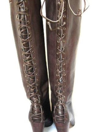 Темно-коричневые кожаные сапоги на молнии впереди и шнуровке сзади, acne jeans, р. 384 фото