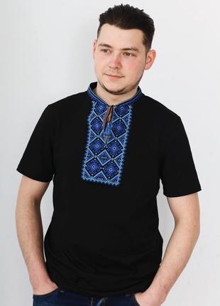 Молодежная вышитая мужская футболка с современными и стильными цветами.чф-09