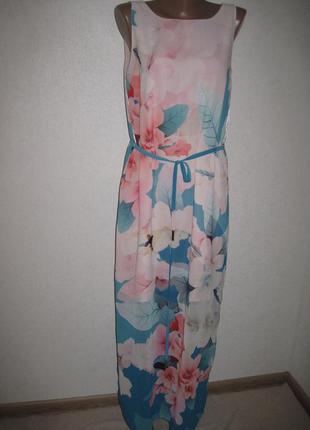 Длинное шифоновое платье oasis р-р12крупные цветы