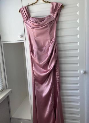 Плаття для фотосесії довге вечірнє рожеве з розрізом3 фото