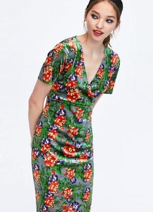 Красивое бархатное платье в цветы zara размер s3 фото